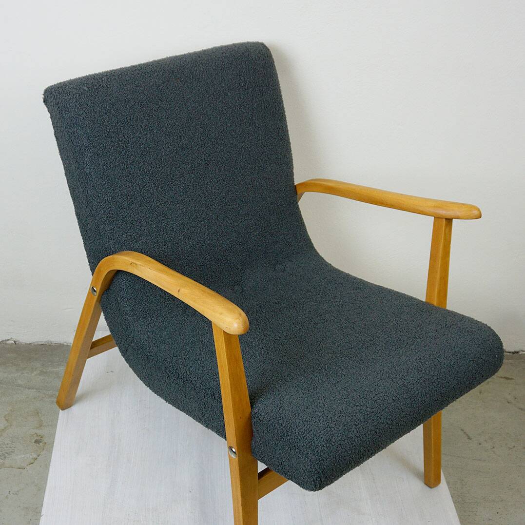 Roland Rainer Lounge Chair Café Ritter with grey bouclé.