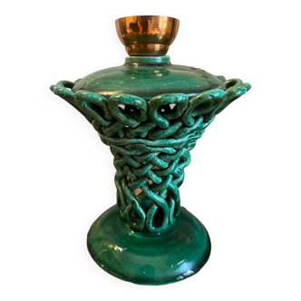 Old lamp base in braided green slip