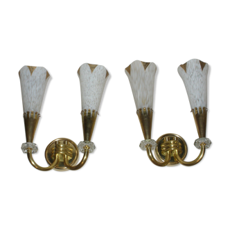 pair of lunel arum double wall lamps from the 50s