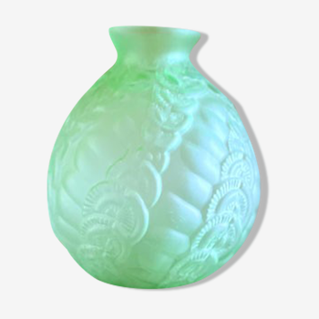 Art Deco green ball vase in frosted glass