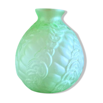 Art Deco green ball vase in frosted glass