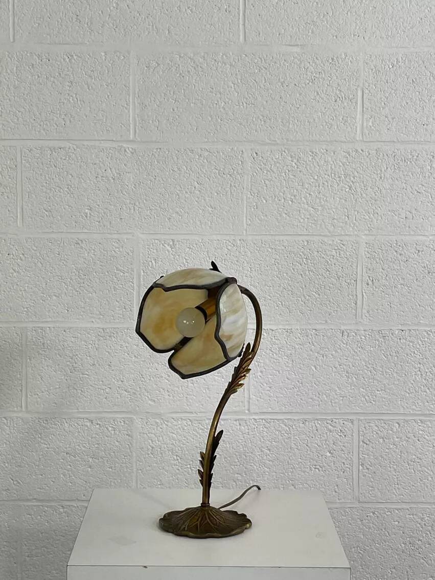 Lampe de bureau antique en fonte et patte de verre