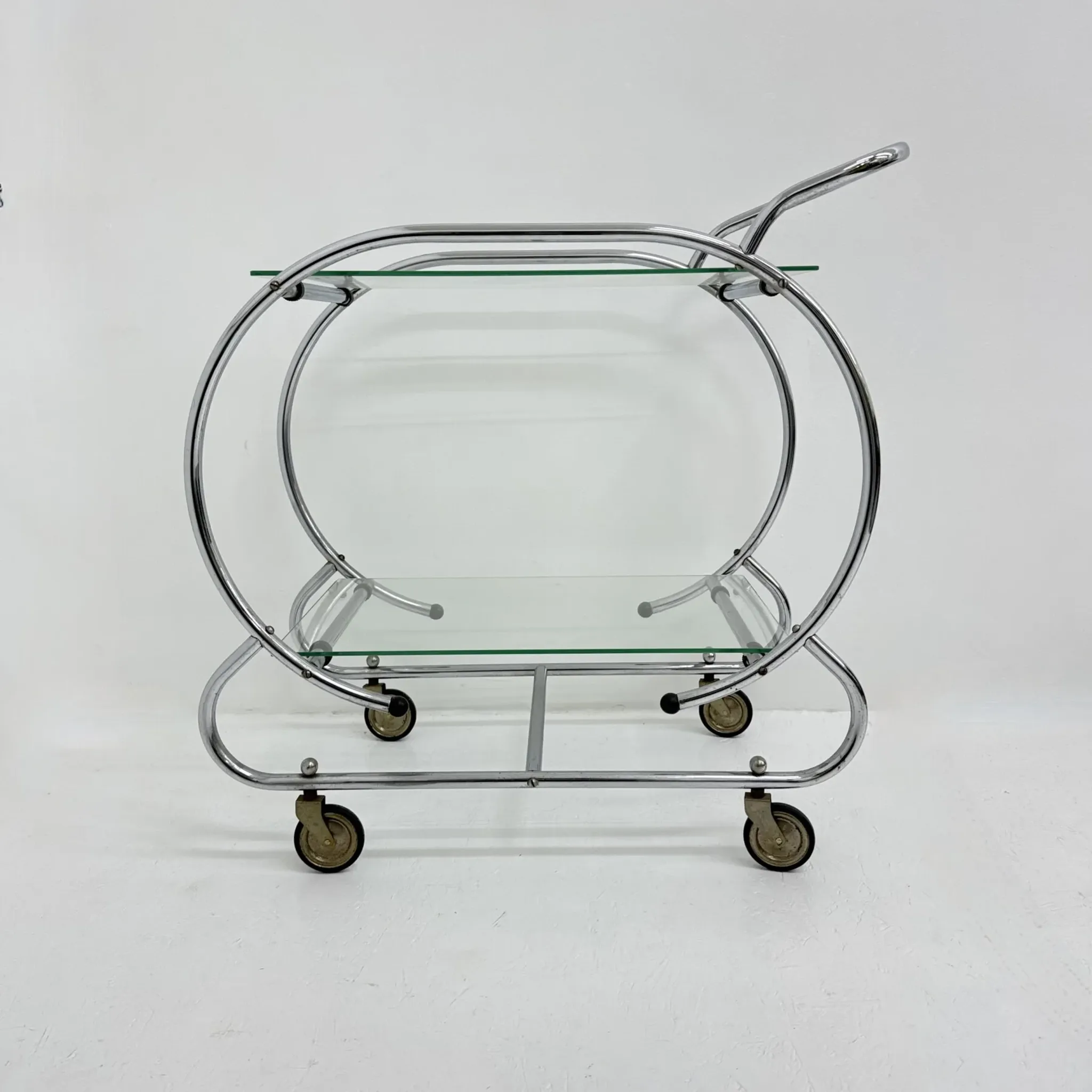 Art deco bar cart trolley chrome tubular, 1930s