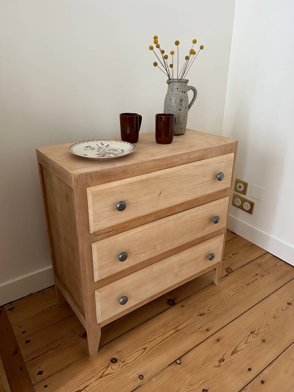 Vintage raw wood chest of drawers