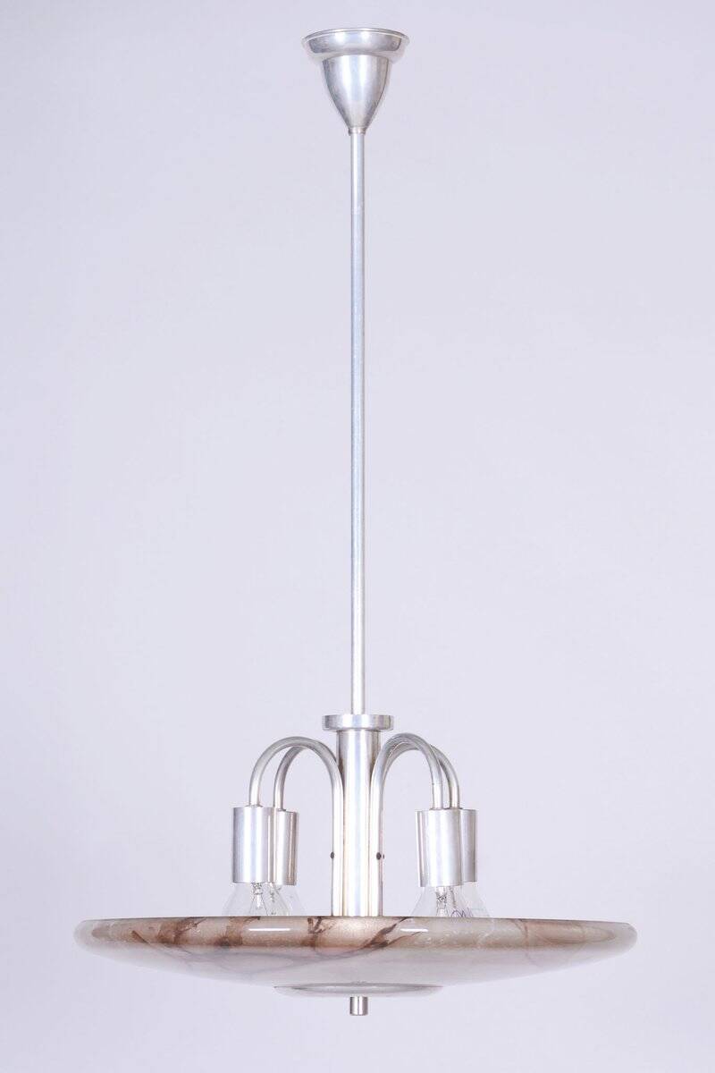 Art Deco Chandelier in Aluminium and Marbled Glass, Czech, 1940s