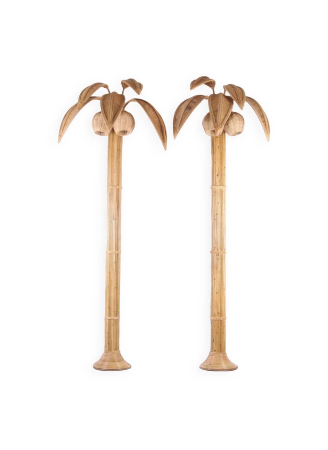 Pair of large rattan “palm/coconut tree” wall lights