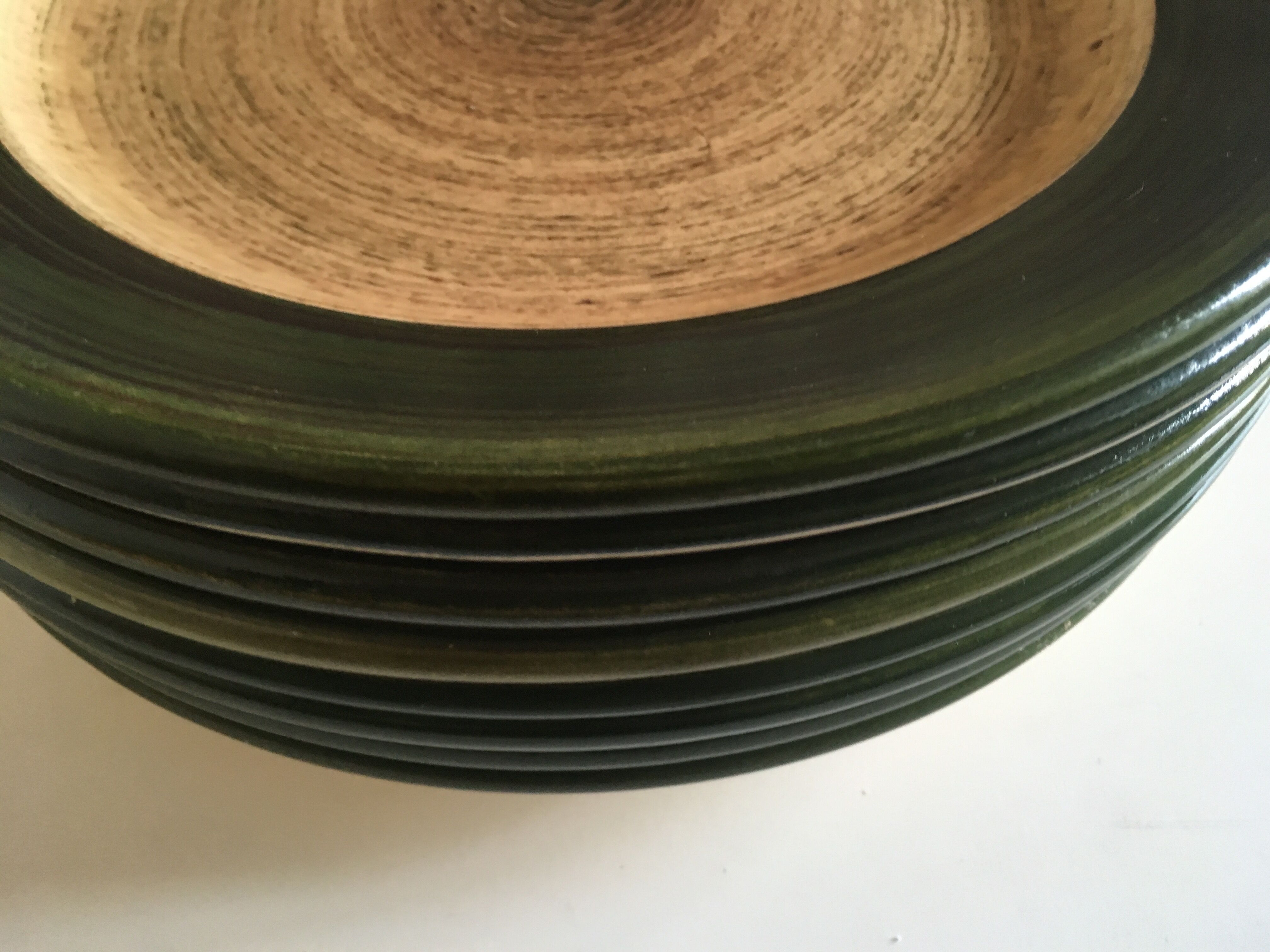 Set de 8 assiettes plates en grès 1970 St Clément bois de rondin de ferme