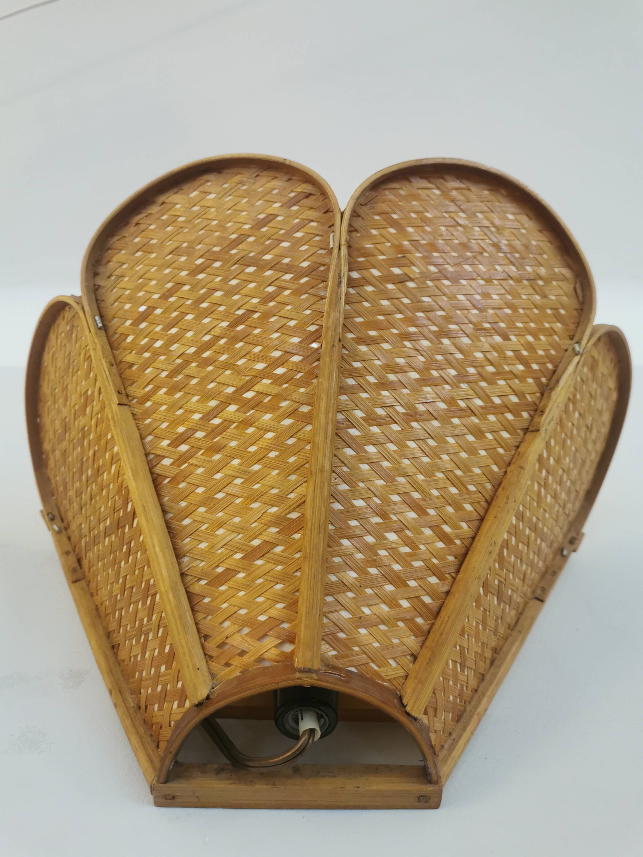 Pair of vintage "tulip" wall lights in rattan and canework