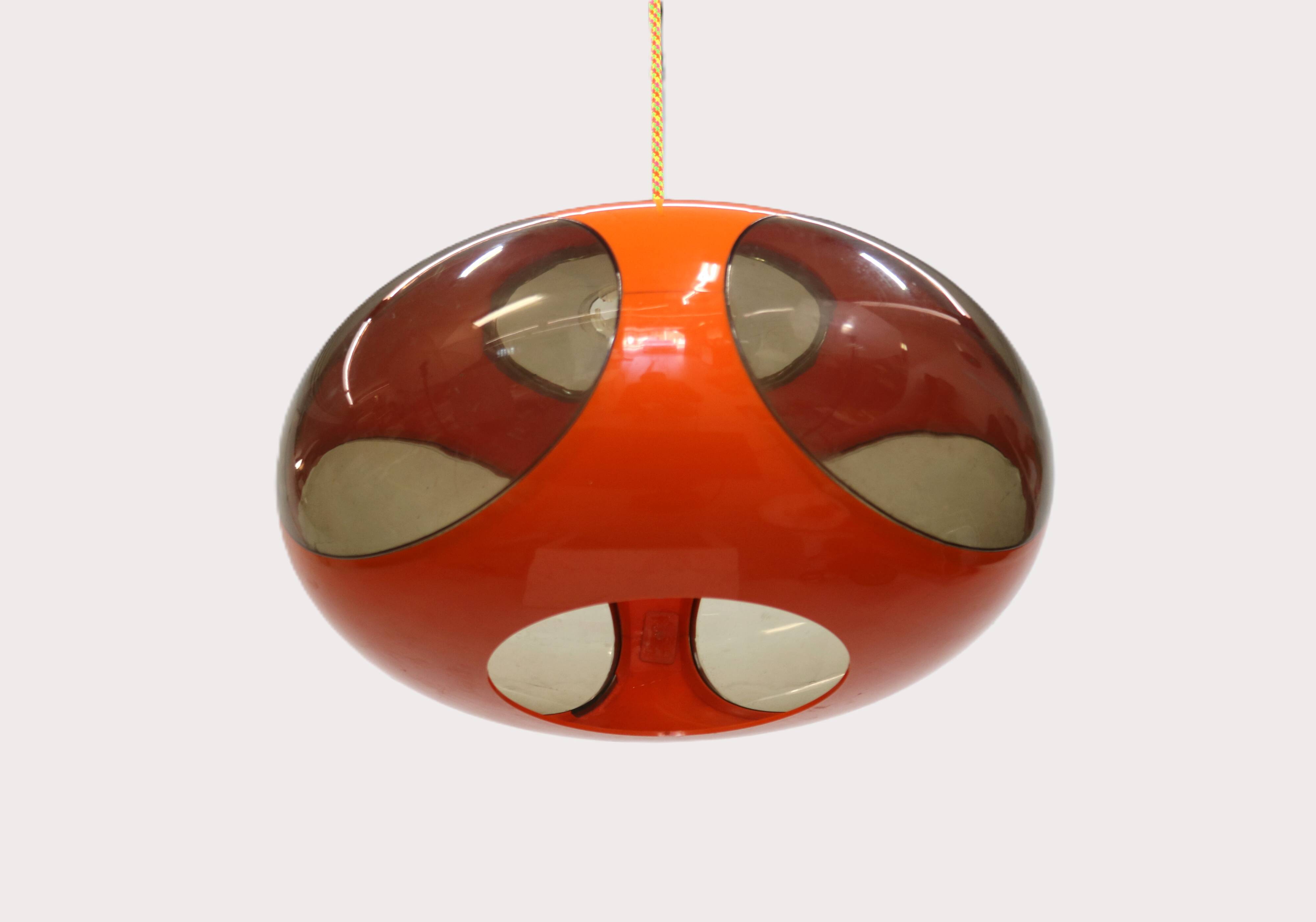 Massive Belgium Space Age UFO Lamp, Orange Mid-Century Modern Lighting