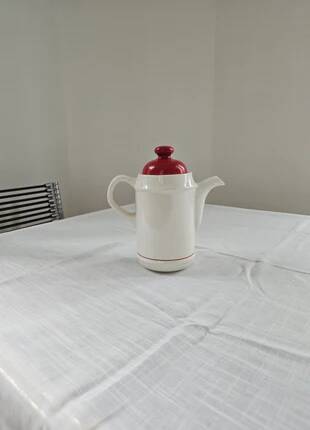 White and red Royal Tudor porcelain coffee pot