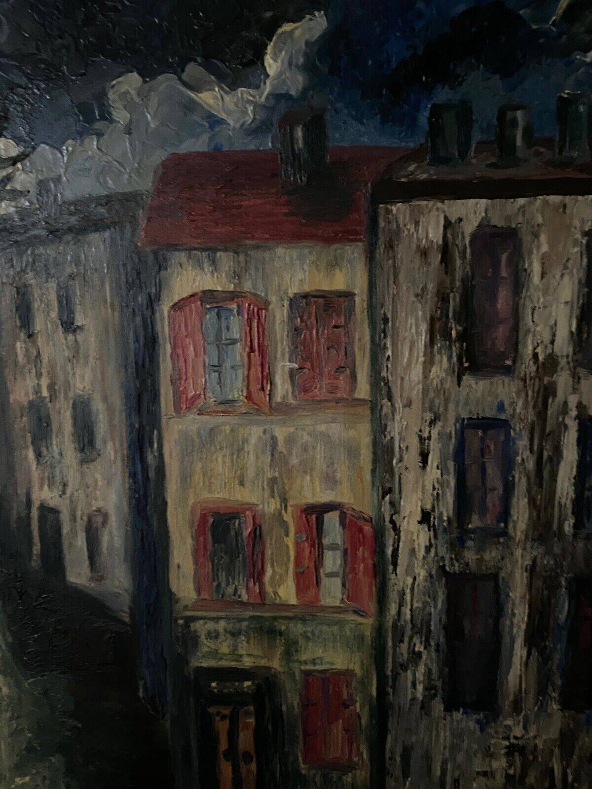 Oil on panel by Mick depicting a street at night 1965