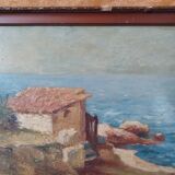 Tableau peinture Cabanon au bord de plage signé
