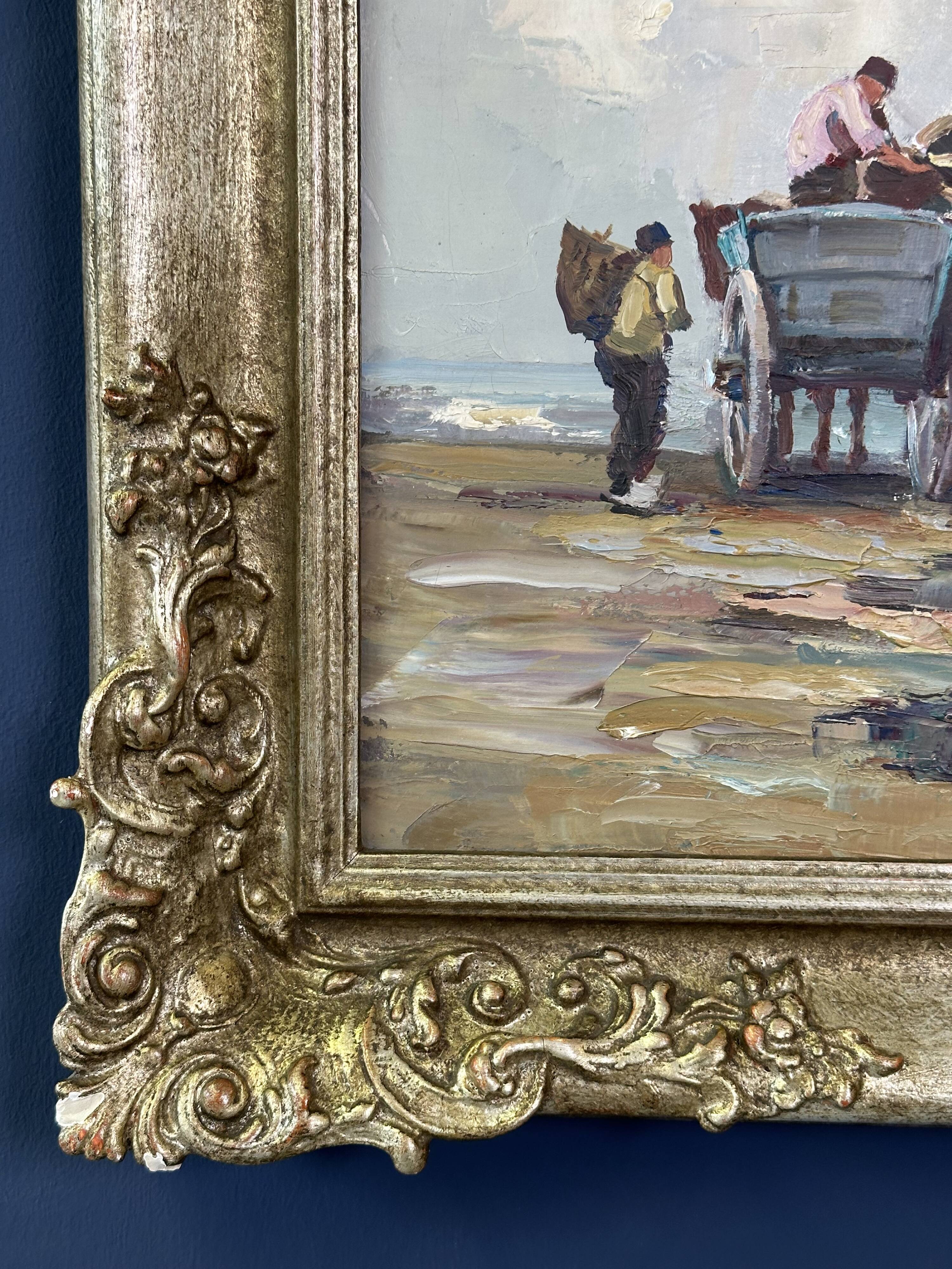 Oil painting “Segelschiff auf Sand“, frame gold von Harry Haerendel signed