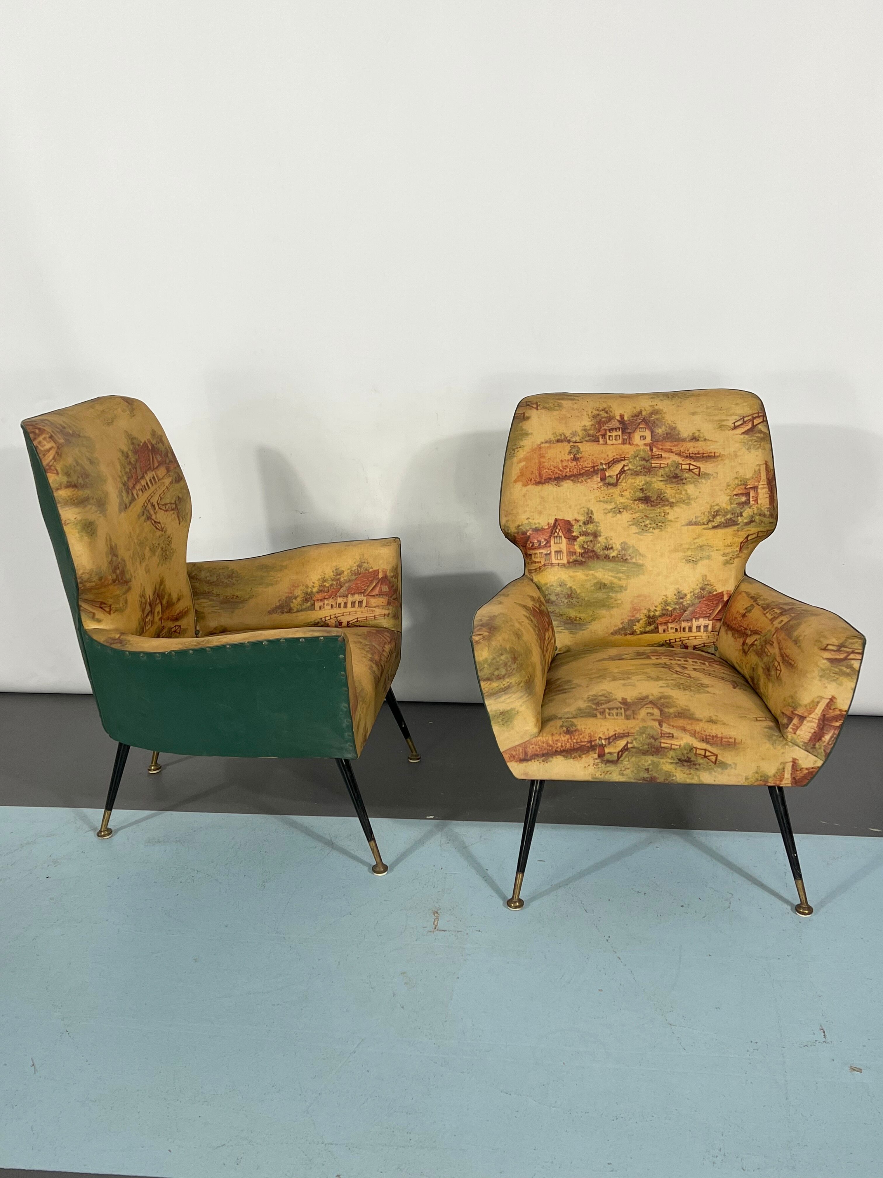 Mid-century modern set of two Italian armchairs from 50s