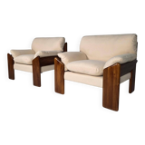 Mid-century walnut "Sapporo" armchairs by Mario Marenco for Mobil Girgi, 1970.