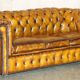Vintage Chesterfield leather sofa bed, fully restored, circa 1940.