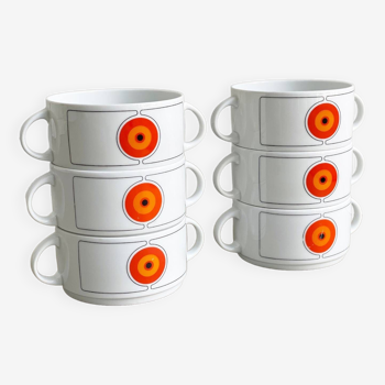 Set van 6 Vintage Thomas Allemagne Rosenthal Eclipse soepkommen, Space Age Op Art design