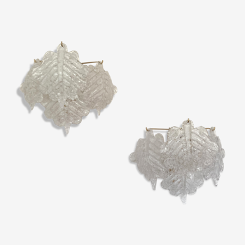 Paire d'appliques en feuilles de verre de Murano