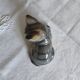 Figurine, Cat statuette, in old 20th century enameled ceramic. Animal figurine, vintage feline