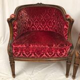 Pair of Transition period armchairs, trimmed with burgundy velvet