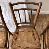 set of 4 bistro chairs in turned wood and canework stamped early 20th century