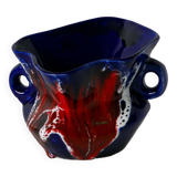 Vase en céramique / fat lava rouge, bleu et blanc, 1970