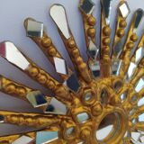 Golden wooden sun mirror 30cm