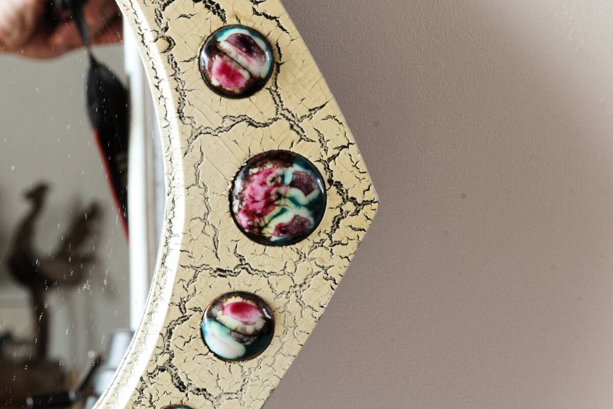 Modernist mirror, J Capo Enamels, wood and enamel