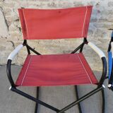 Pair of folding armchairs from the 60s, in metal and fabric