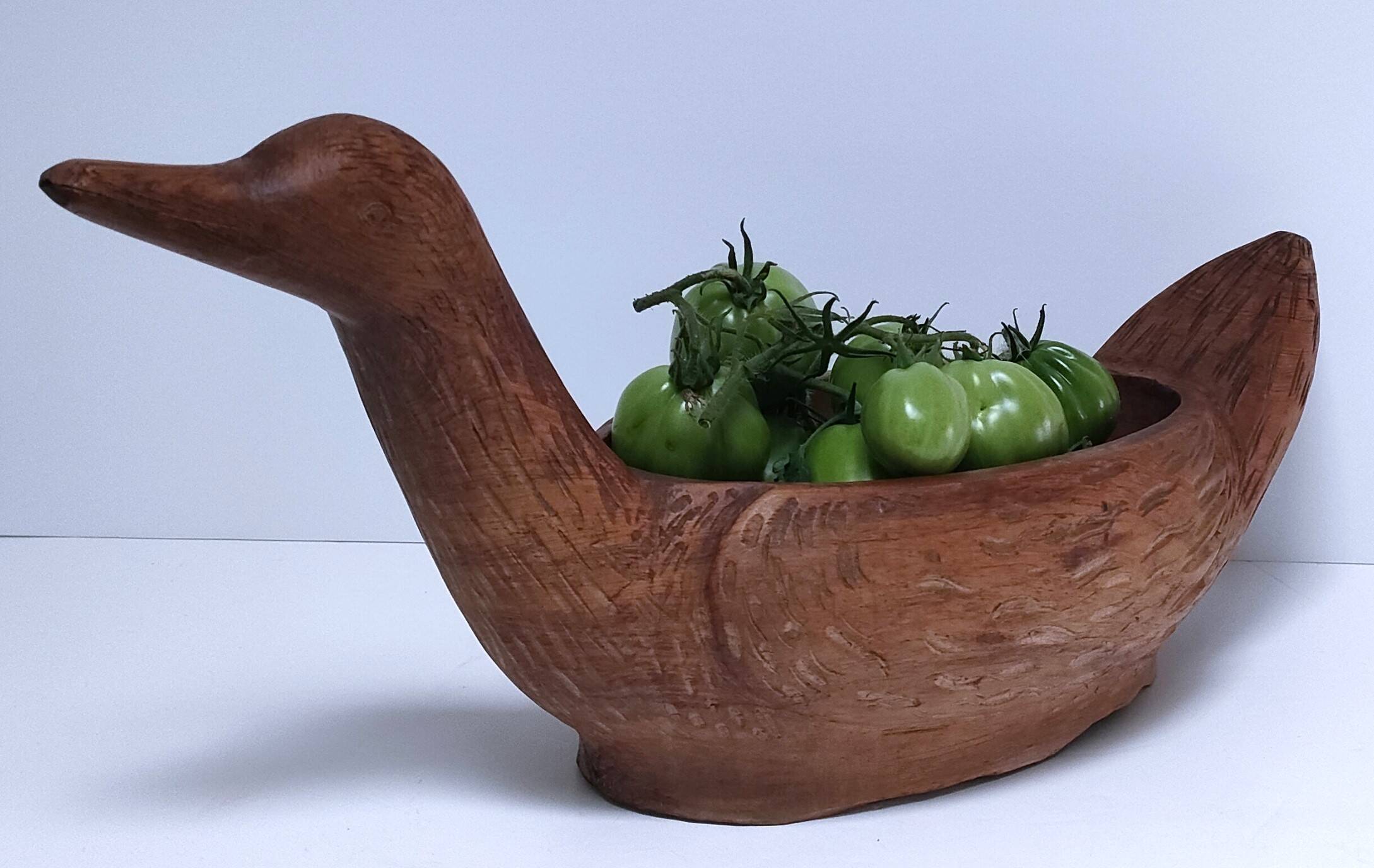 Solid wood fruit bowl carved bird