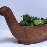 Solid wood fruit bowl carved bird