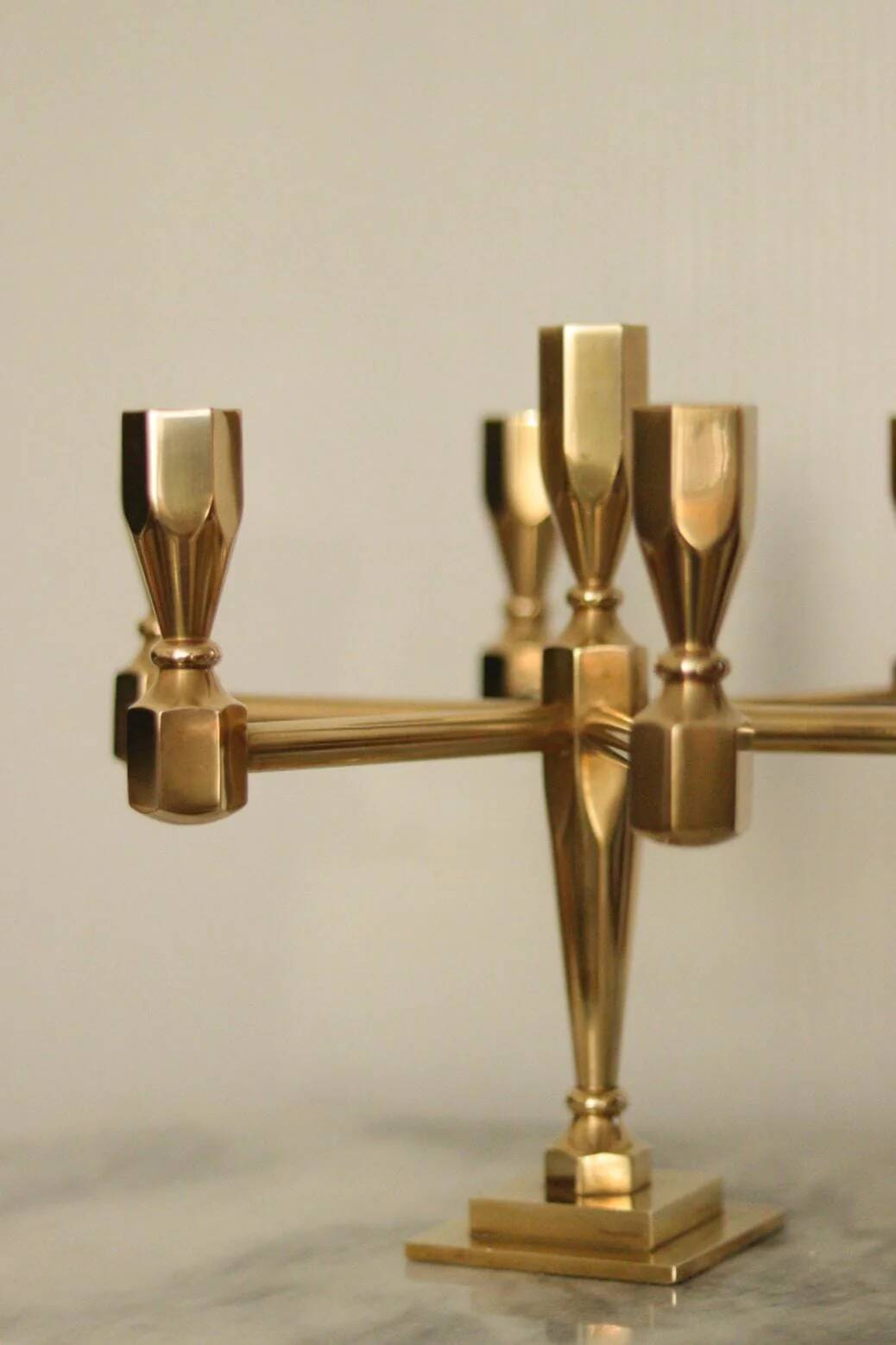 Swedish vintage brass seven arm candelabra by Gusum