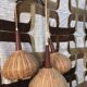 Suspension 3 arms rattan and teak vintage 60s