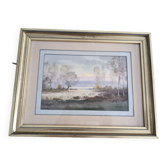 Watercolor by Marcel Gendre romantic landscape in Sologne