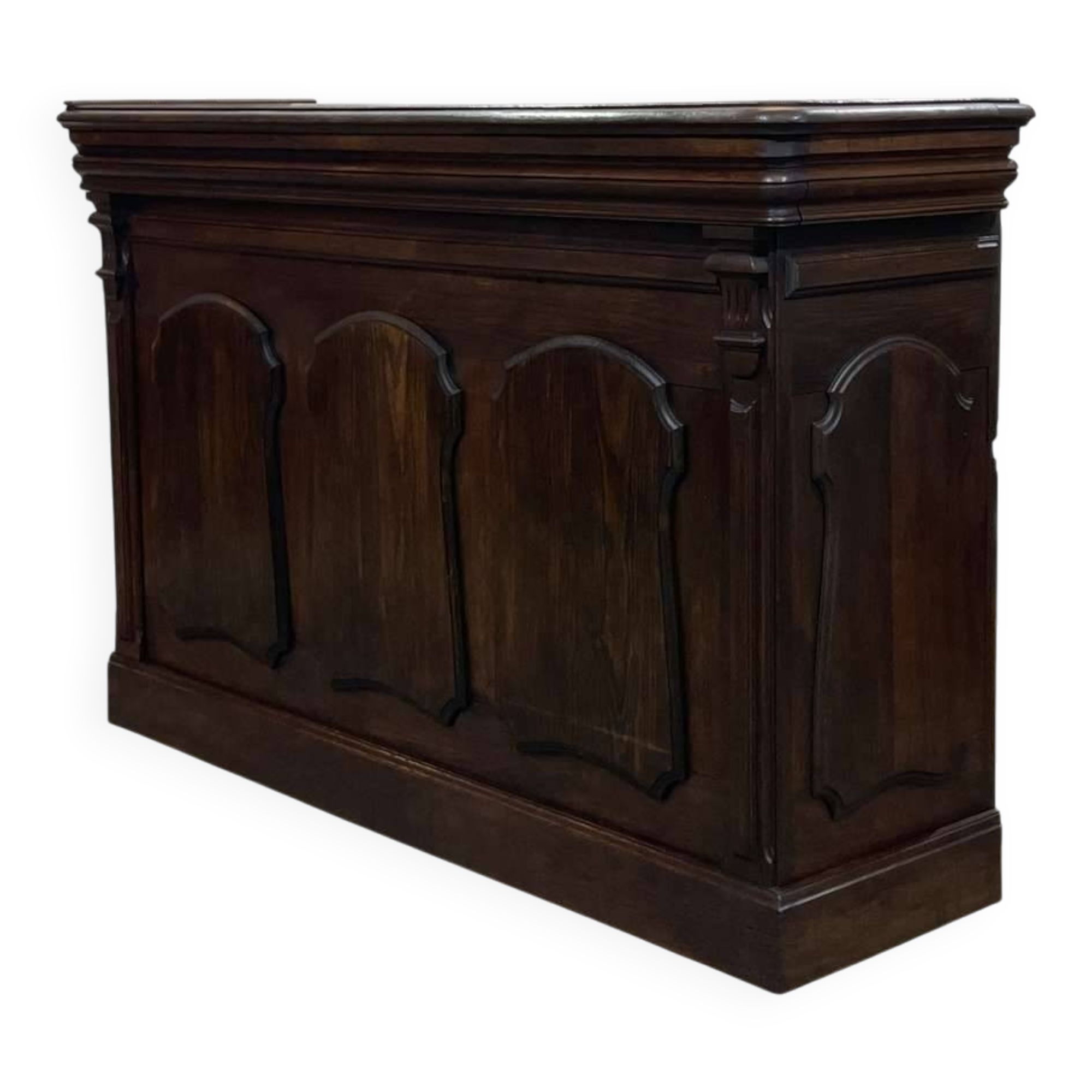 Comptoir de bar en chêne début XXème avec habillage d'époque zinc et étain