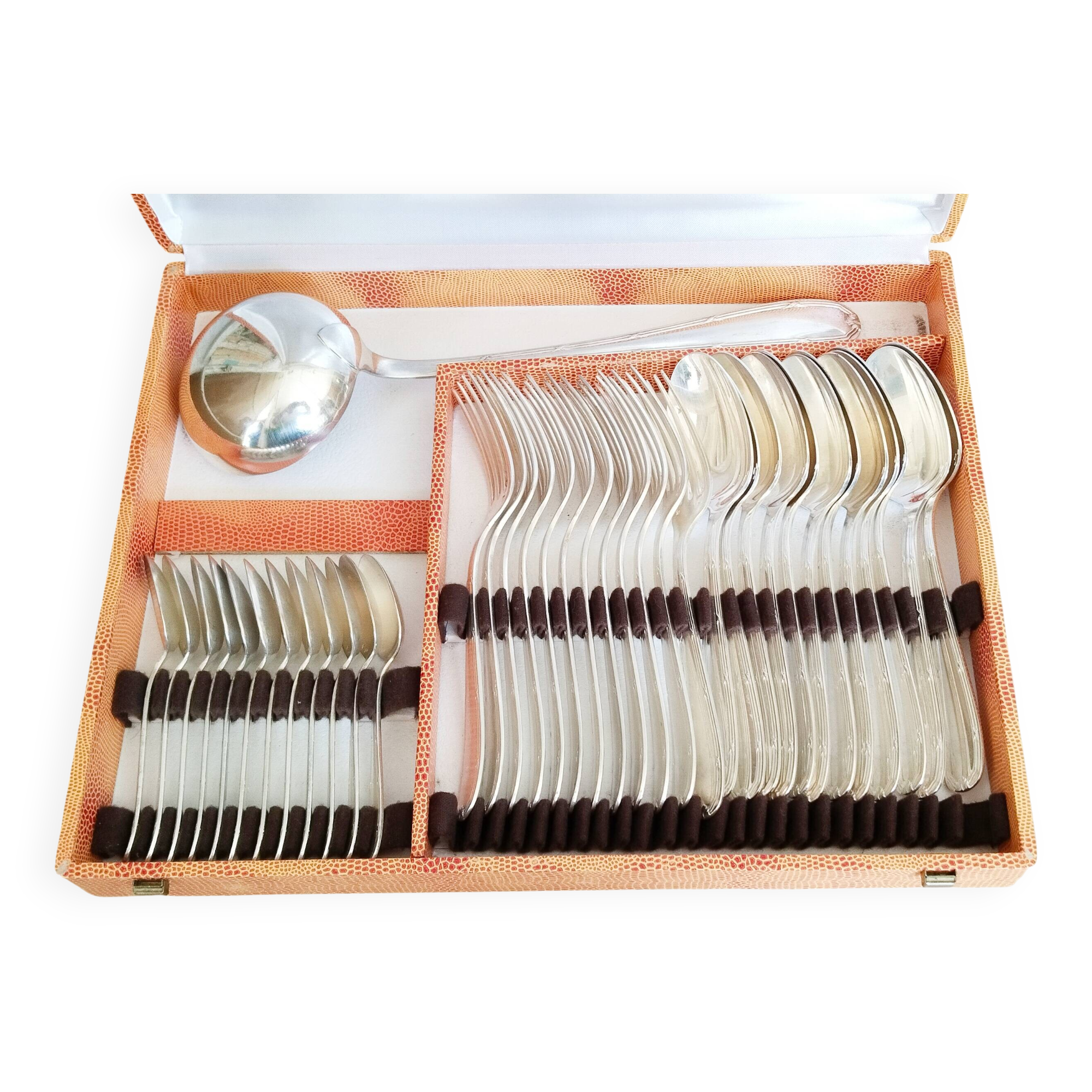 Silver cutlery set, Alfenide, ribbon decoration