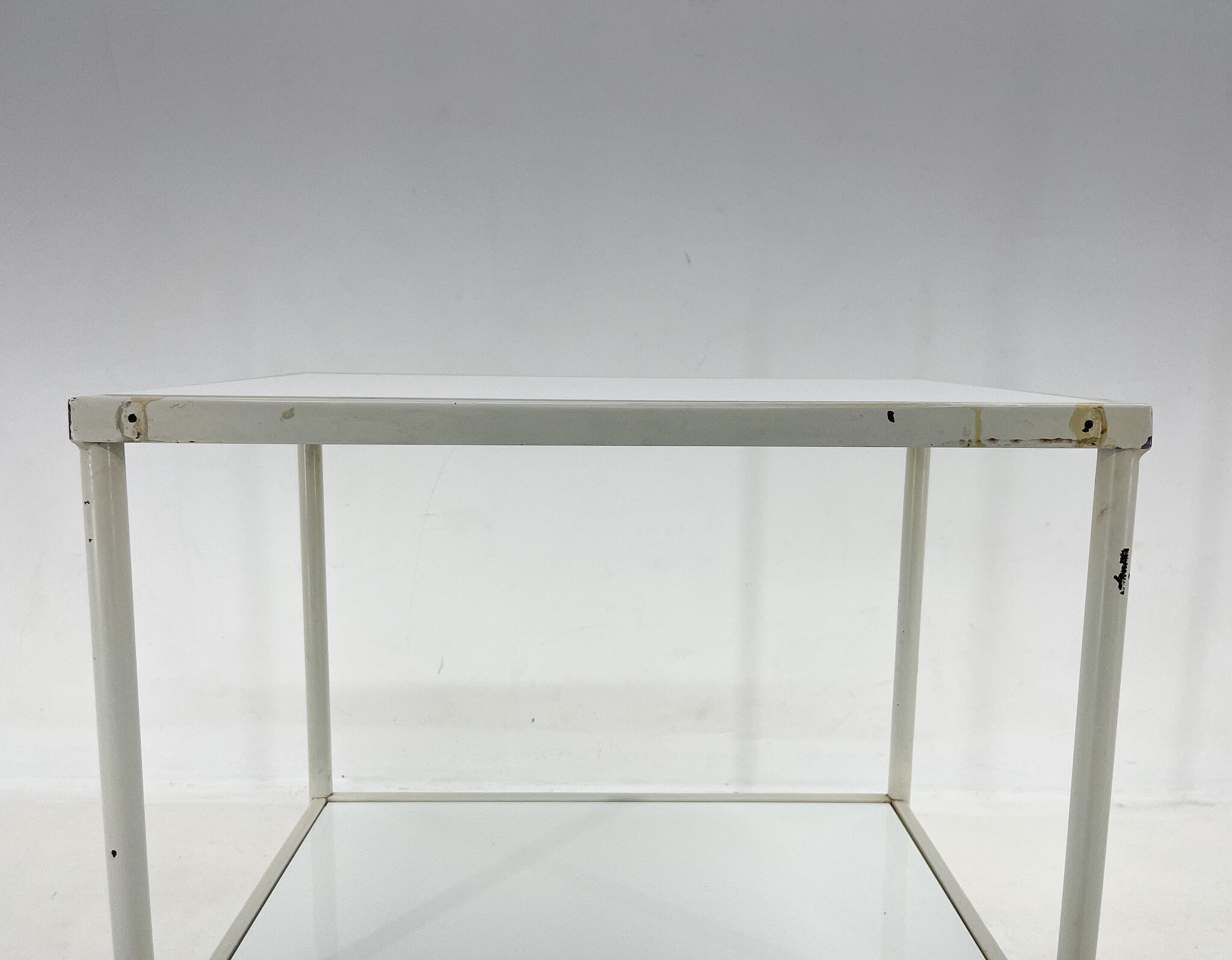 1950's hospital table, trolley on wheels with opaxite glass