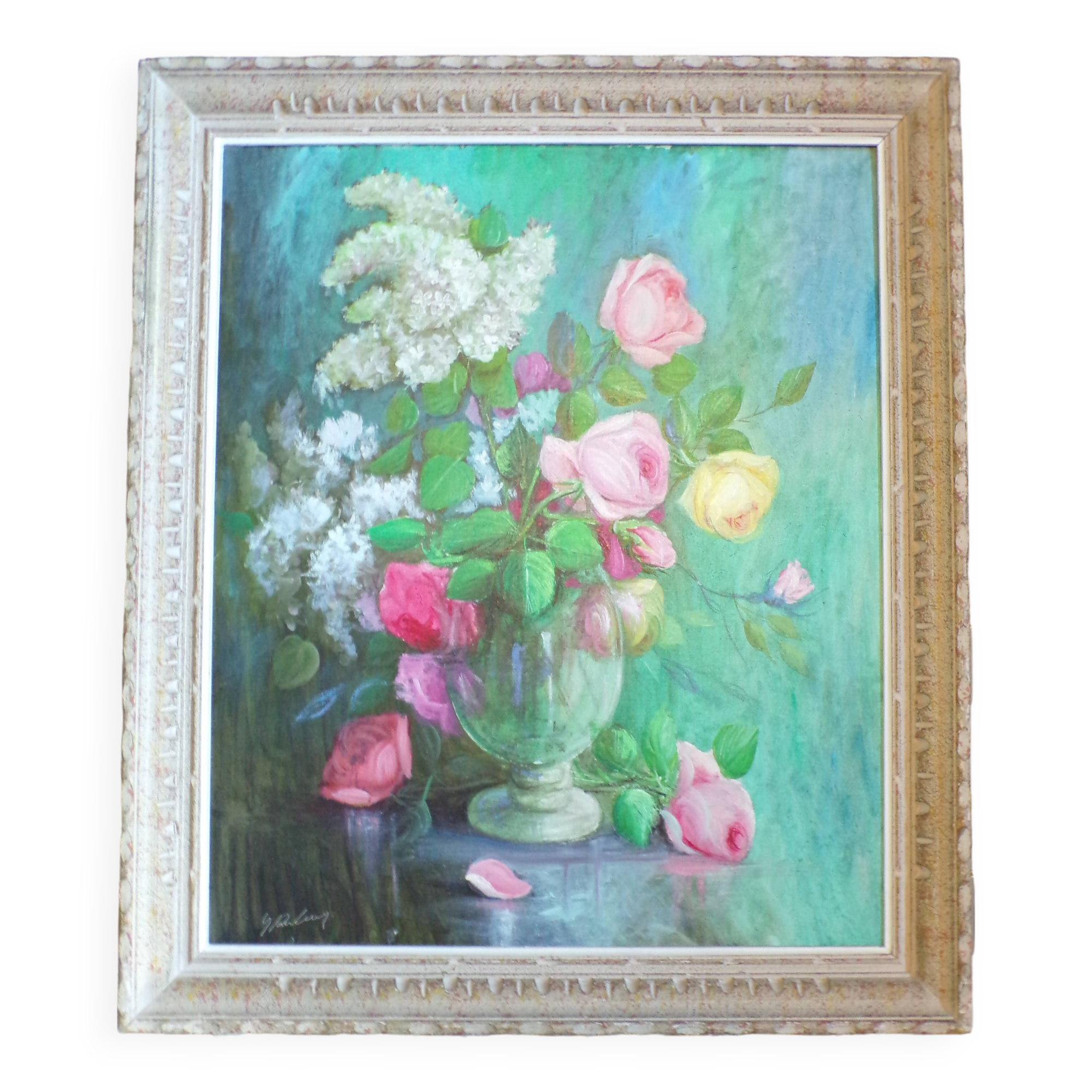 Old painting representing a bouquet of flowers