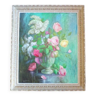 Old painting representing a bouquet of flowers