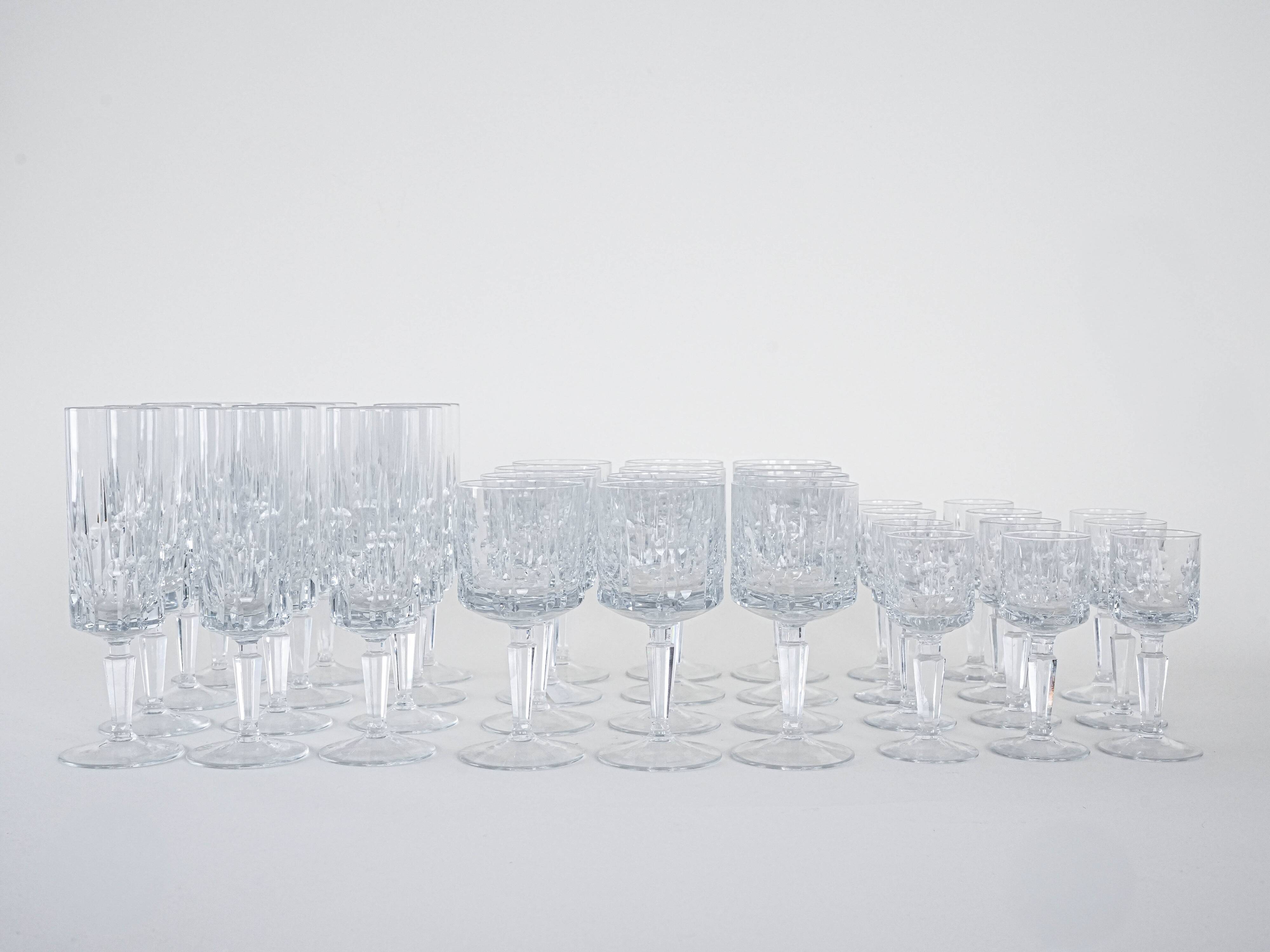 Set of crystal glasses, Italian design, 1970s, made in Italy