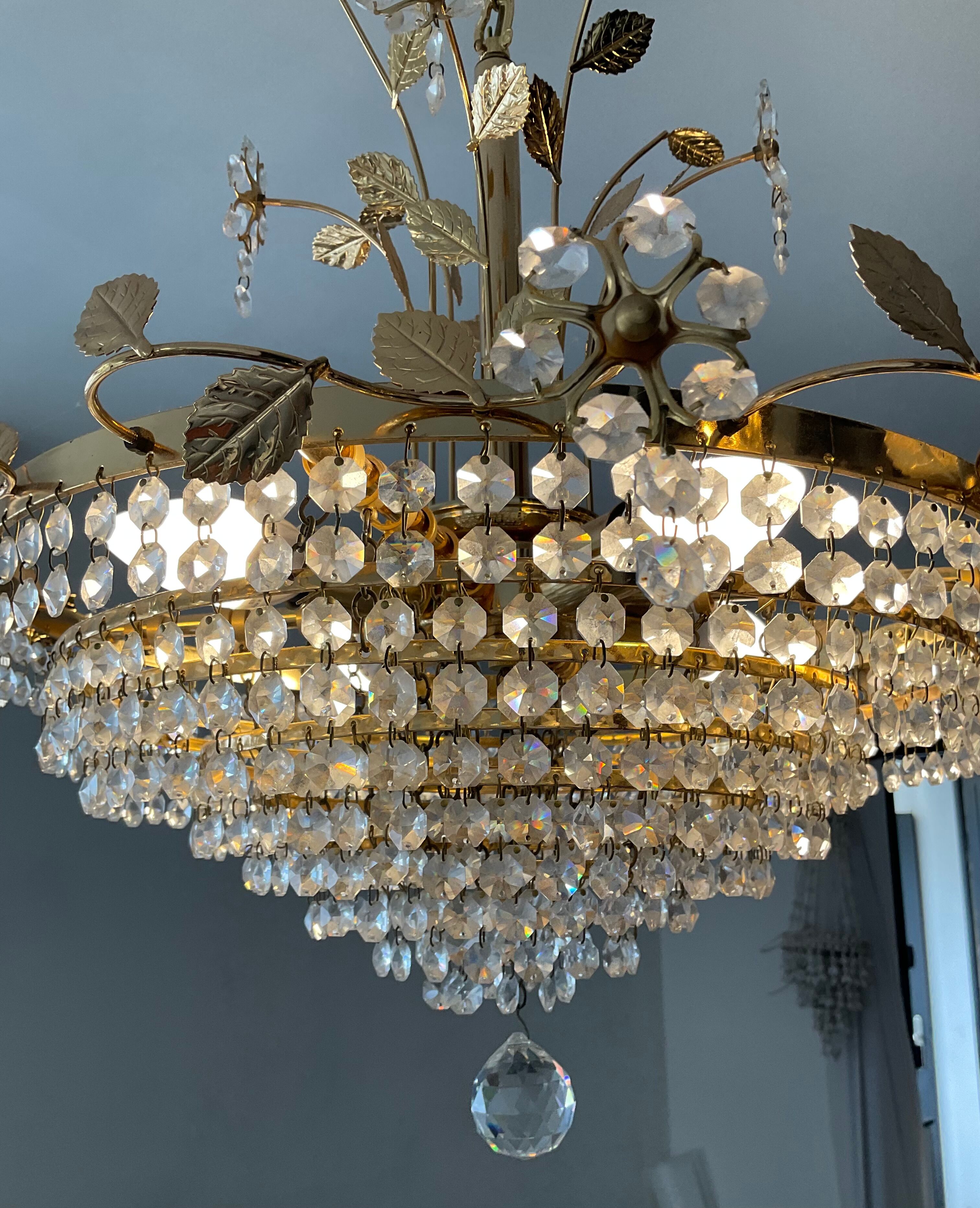 Crystal grapevine waterfall chandelier from the 70s