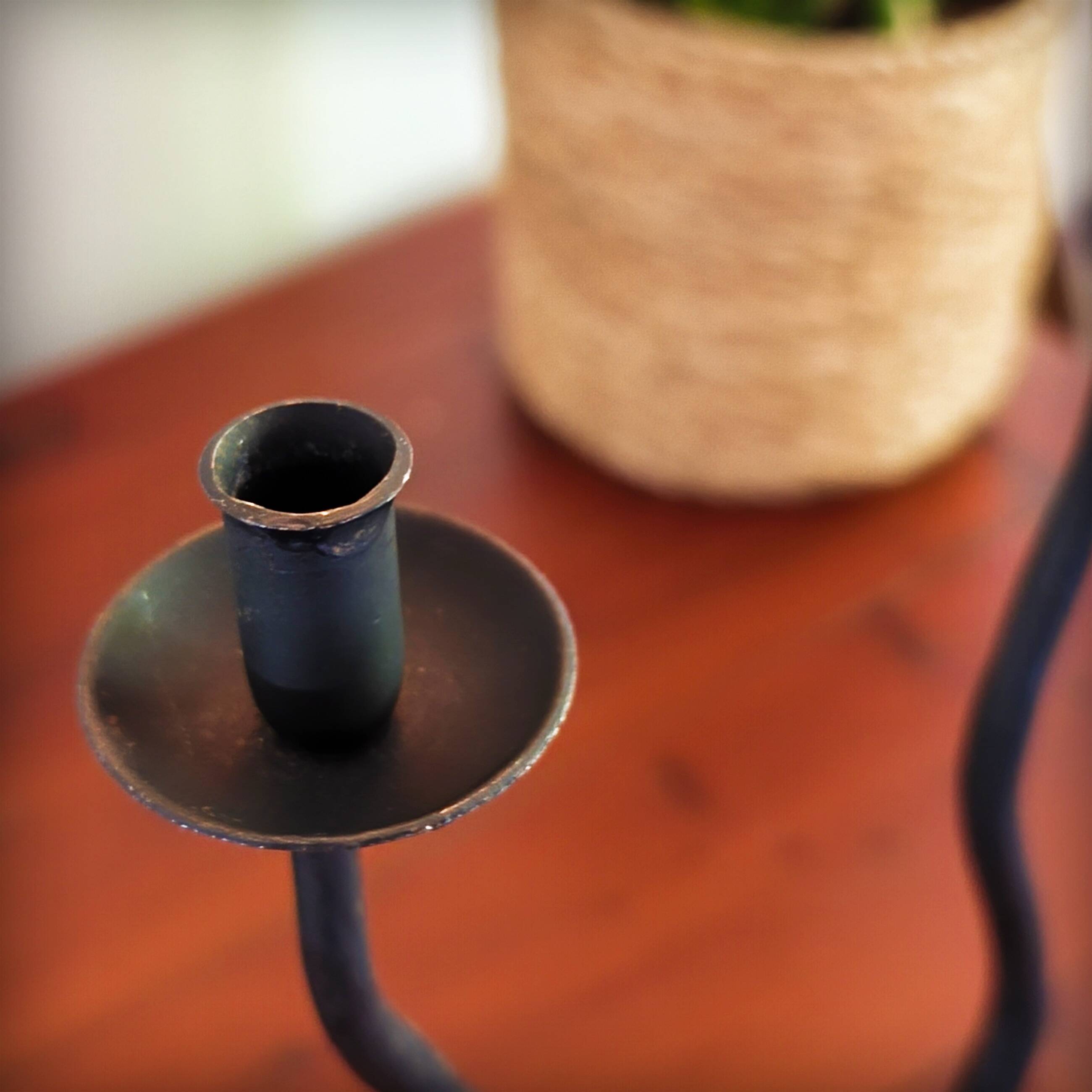 Pair of postmodern brutalist candlesticks in wrought iron, France, 1980s