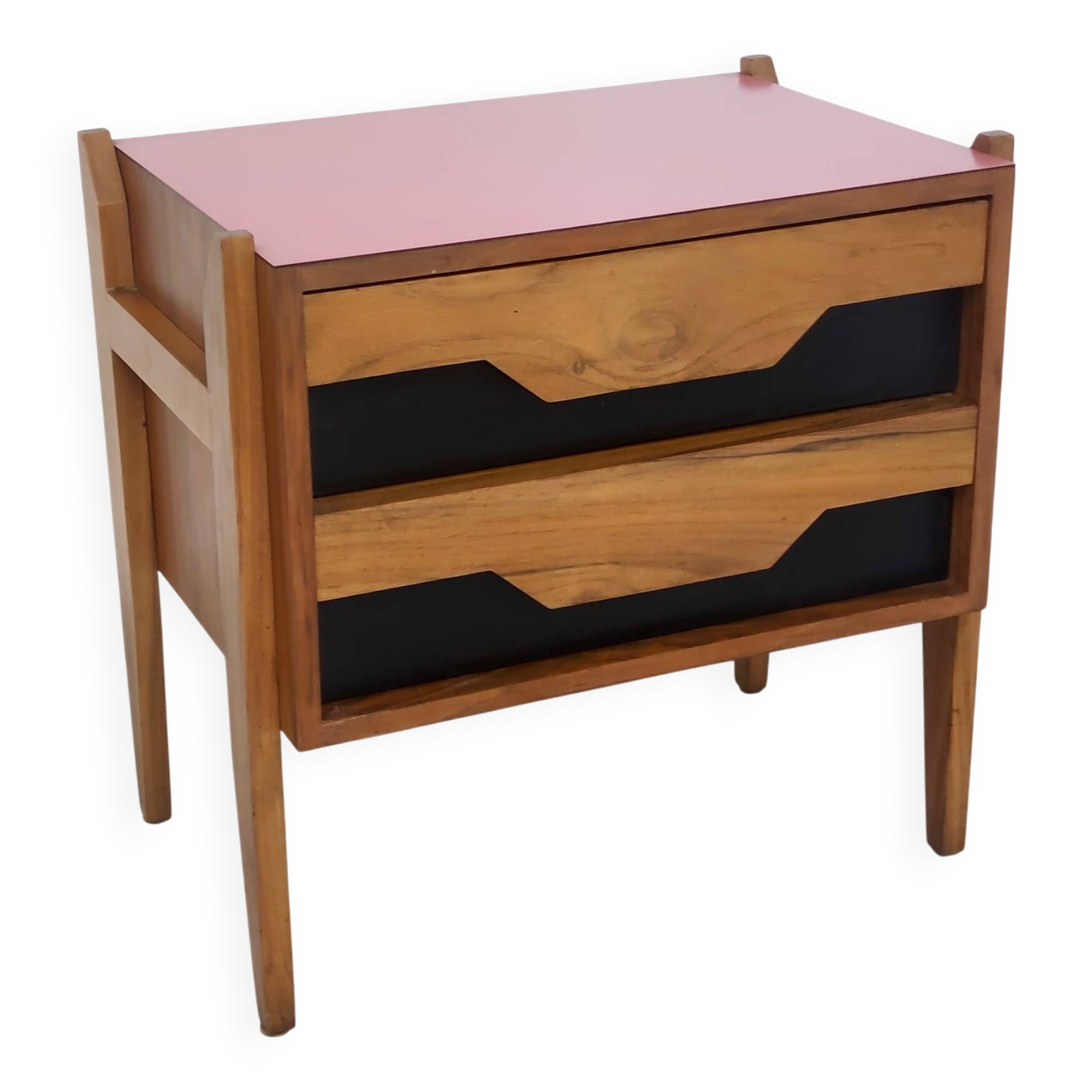 Walnut Nightstand attr. to Ico Parisi with a Pink Top and Black Drawers