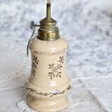 Vintage beige earthenware oil lamp base - Brown floral pattern - Col