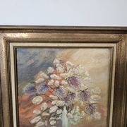 Tableau Huile sur Toile - Bouquet de fleurs Signé G Lustig 1985