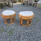 Pair of rattan poufs