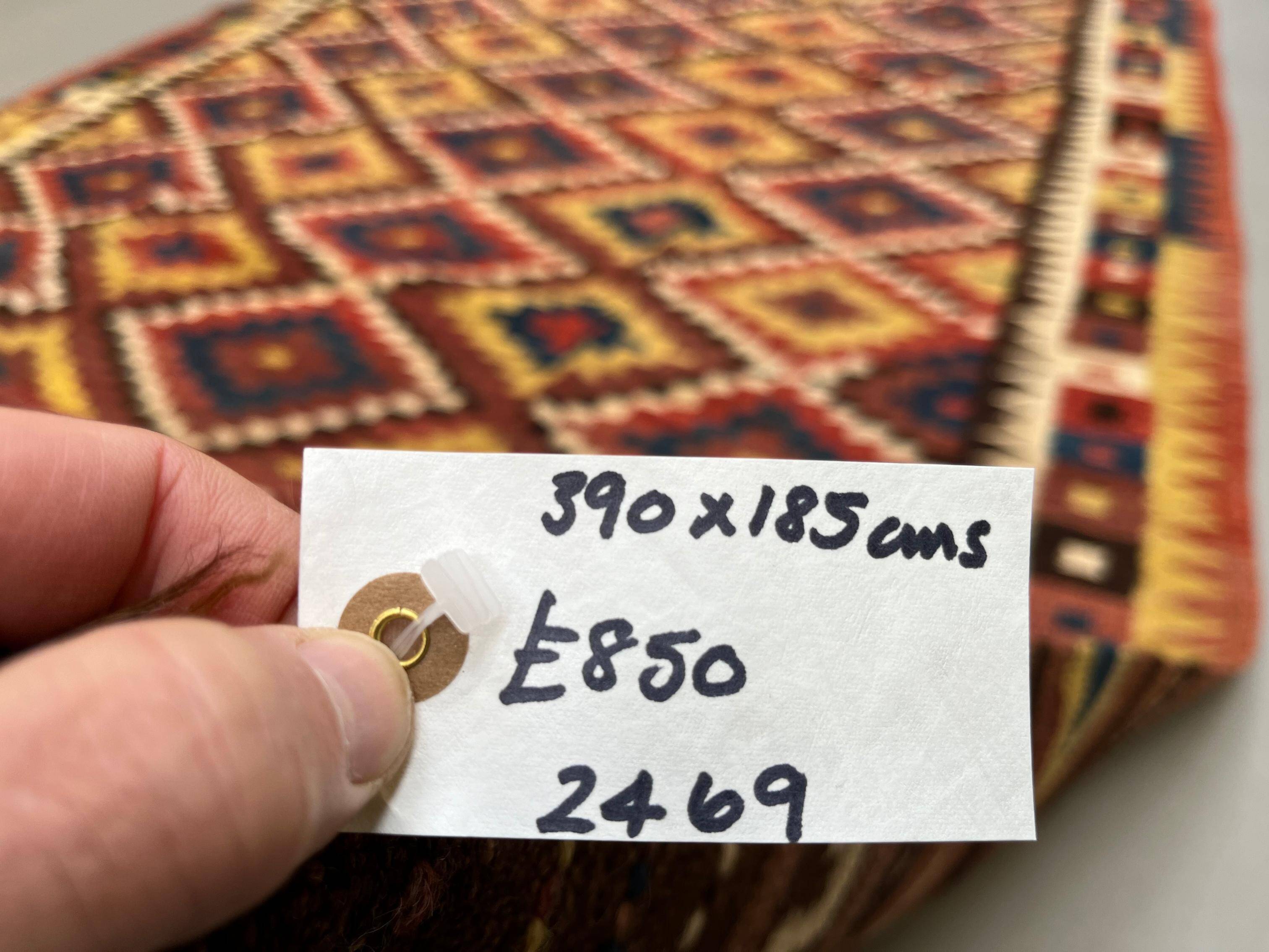 Vintage Afghan Tribal Kilim Wool Rug 390x185 cm Red, Orange, Brown, Black Large