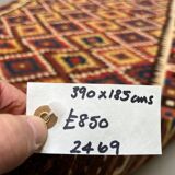 Vintage Afghan Tribal Kilim Wool Rug 390x185 cm Red, Orange, Brown, Black Large