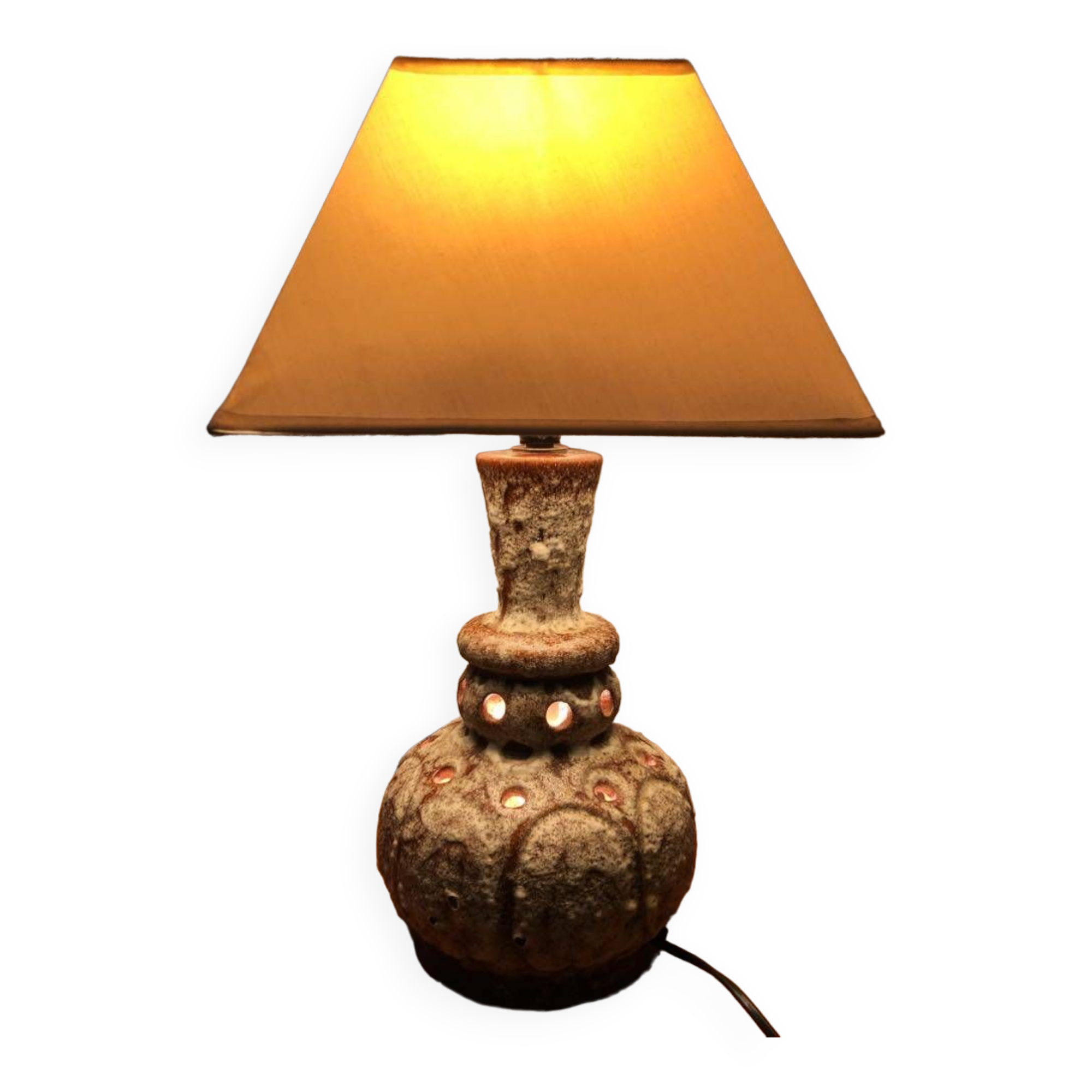 Fat lava ceramic lamp base with 2 bulbs