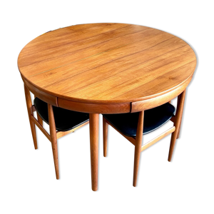table roundette extensible et 4 chaises par Hans Olsen pour Frem Rojle, années 1960